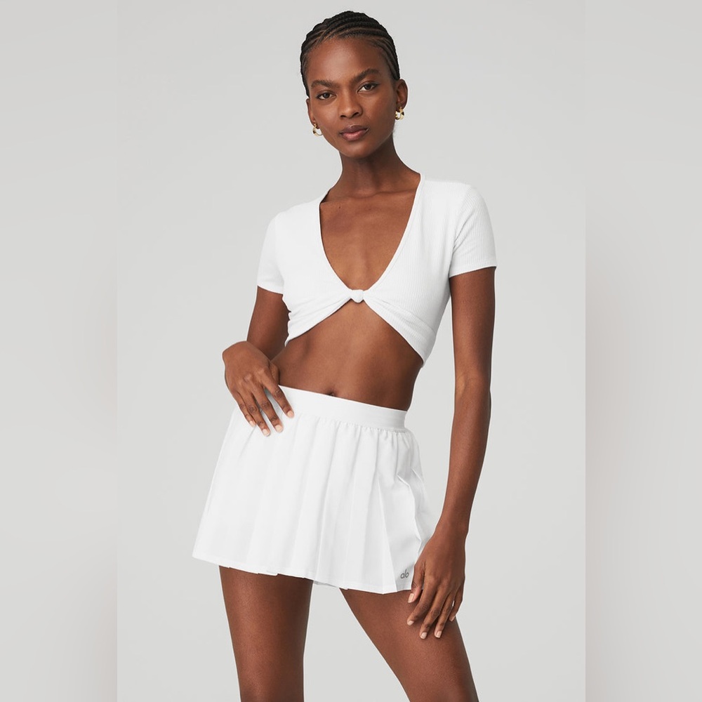 ALO Yoga Ribbed Knotty Short Sleeve - White NWT